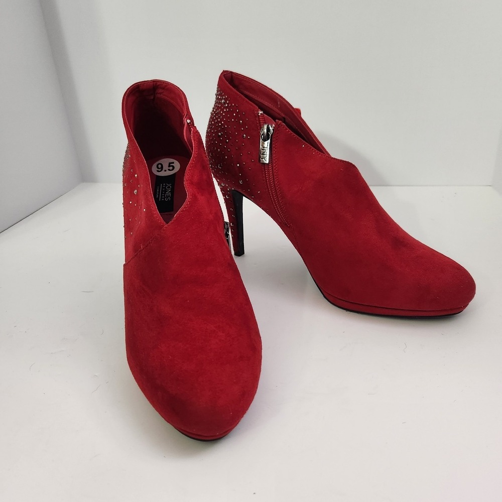 Jones New York Montrose Studded Red Maroon Booties Sz 9.5, 4in Heels EUC - Picture 2 of 16
